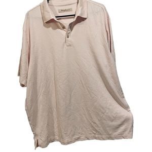 Tommy Bahama Men’s Baby Pink and White Ribbed Short Sleeve Button Stretch Shirt